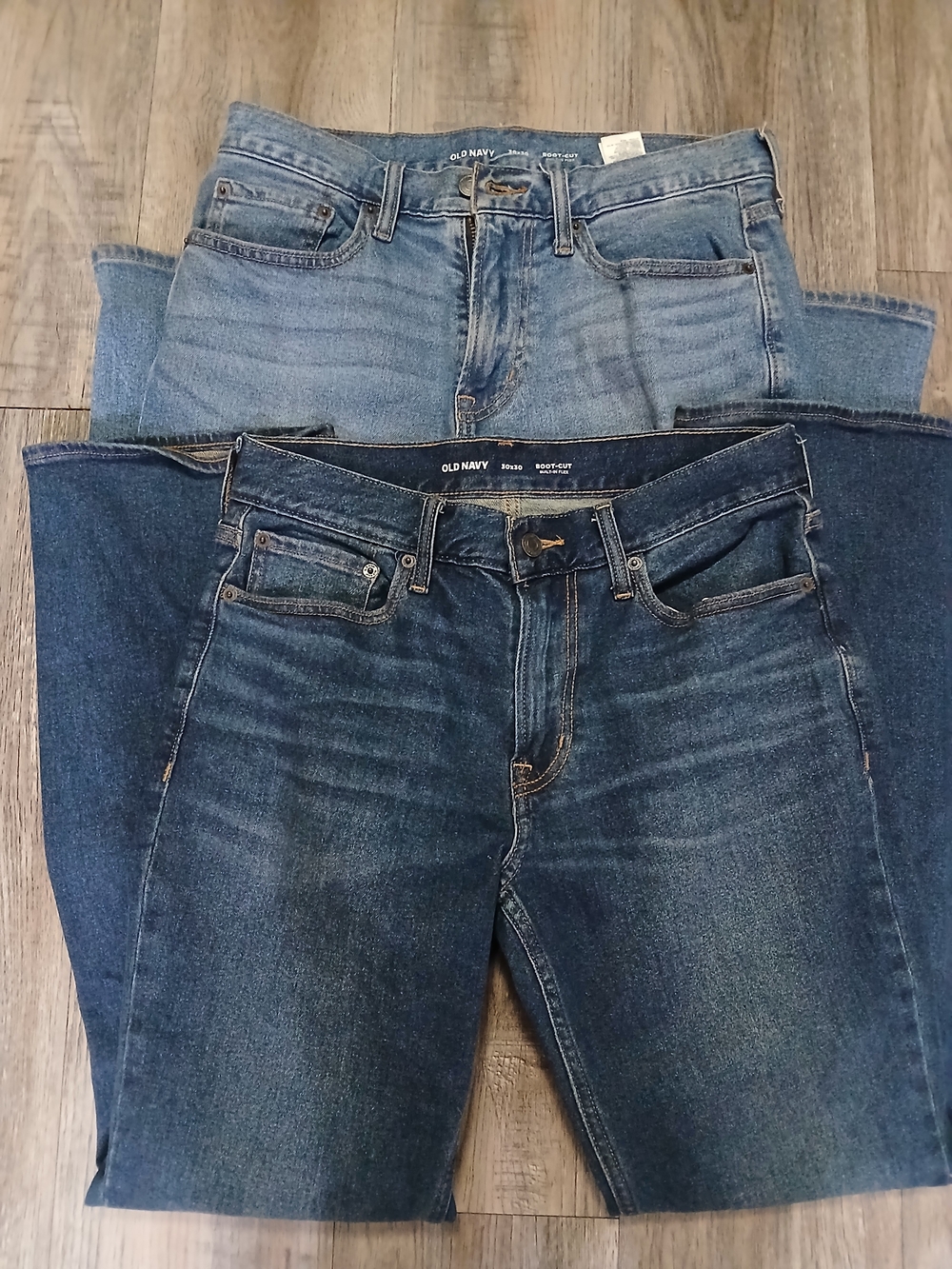 Old Navy Men’s Two-Tone Light And Dark Blue Denim Duo- Boot-cut Jeans